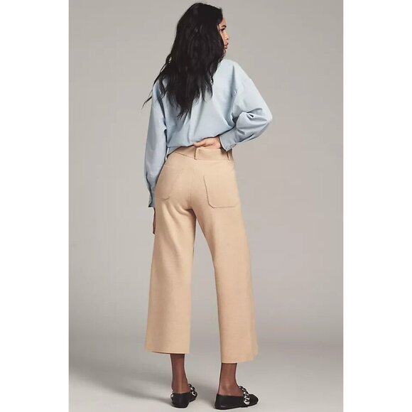 The Colette Sweater Knit Crop Wide-Leg Pants by Maeve Light Beige L - Picture 4 of 4